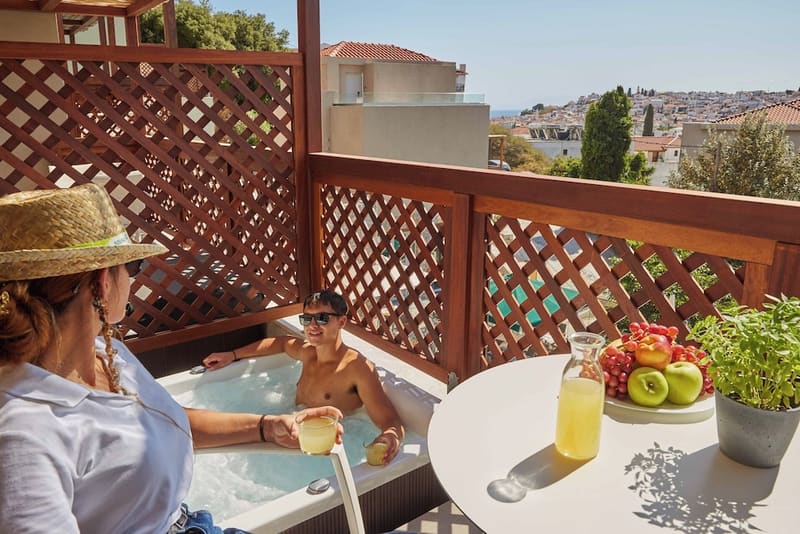 Private hot tub at Mystery Skiathos Luxury Residence, Skiathos