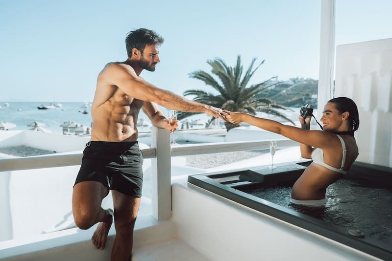 Private hot tub at Mykonos Ammos Hotel, Mykonos