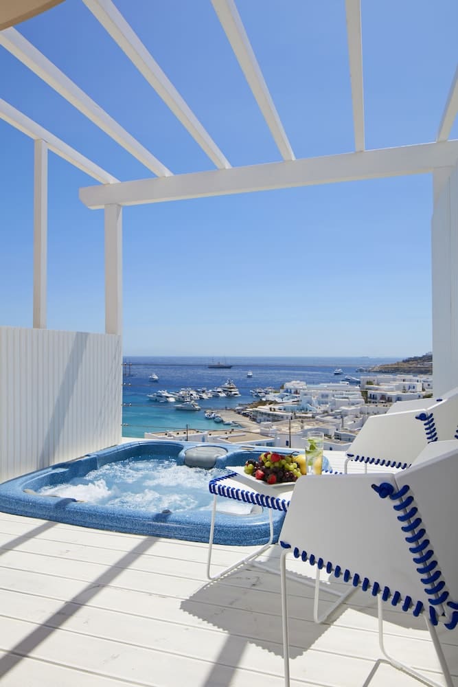 Private hot tub at Myconian Ambassador Hotel Relais & Chateaux, Mykonos