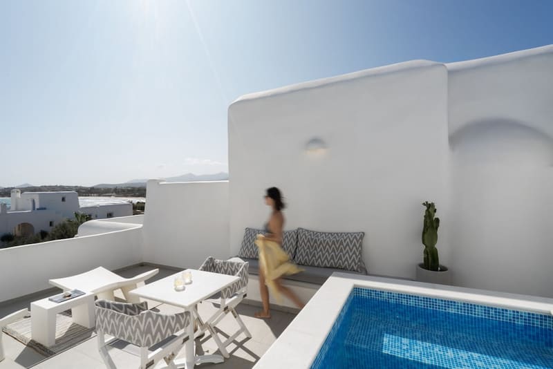 Private plunge pool at White Dunes Luxury Boutique Hotel, Paros