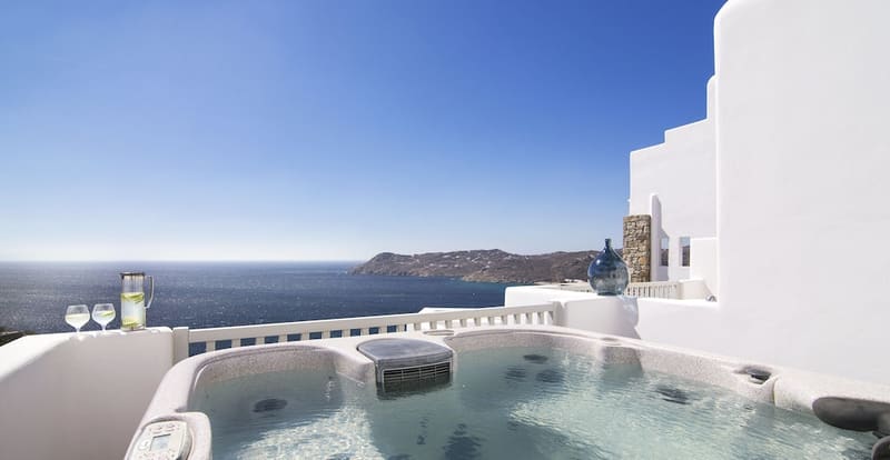 Private hot tub at Myconian Villa Collection, Mykonos