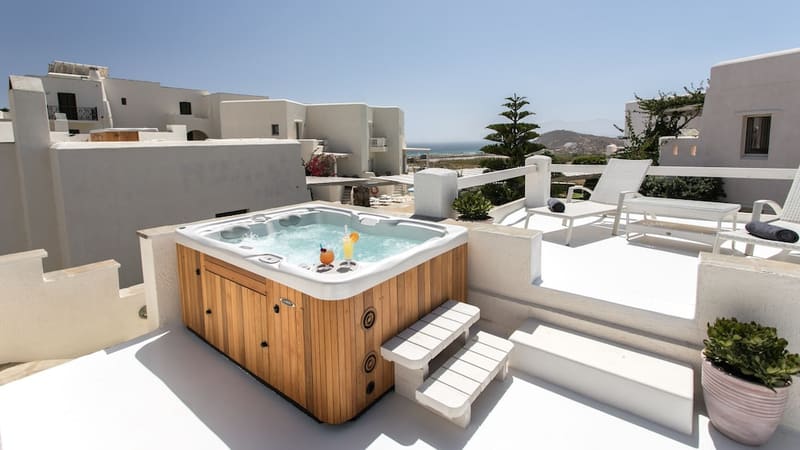 Private hot tub at Iliada Villas, Naxos