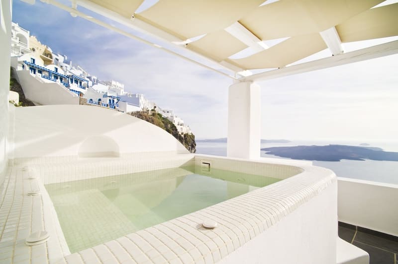 Private hot tub at Agali Houses, Santorini