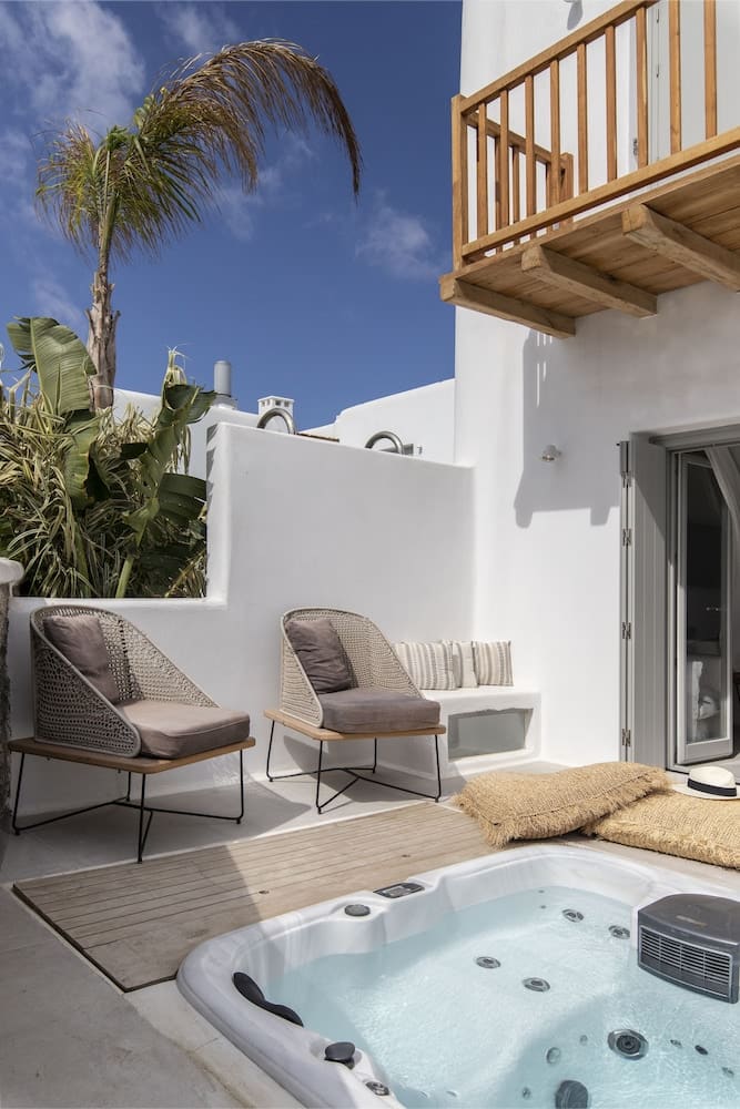Private jacuzzi at Adorno Beach Hotel & Suites, Mykonos