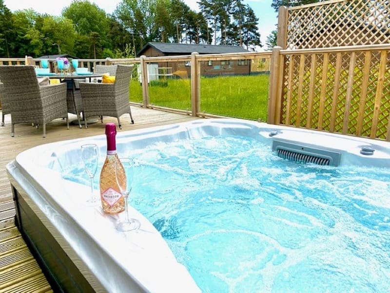 Private hot tub at Hollicarrs - Bumblebee Lodge, York, photo 2